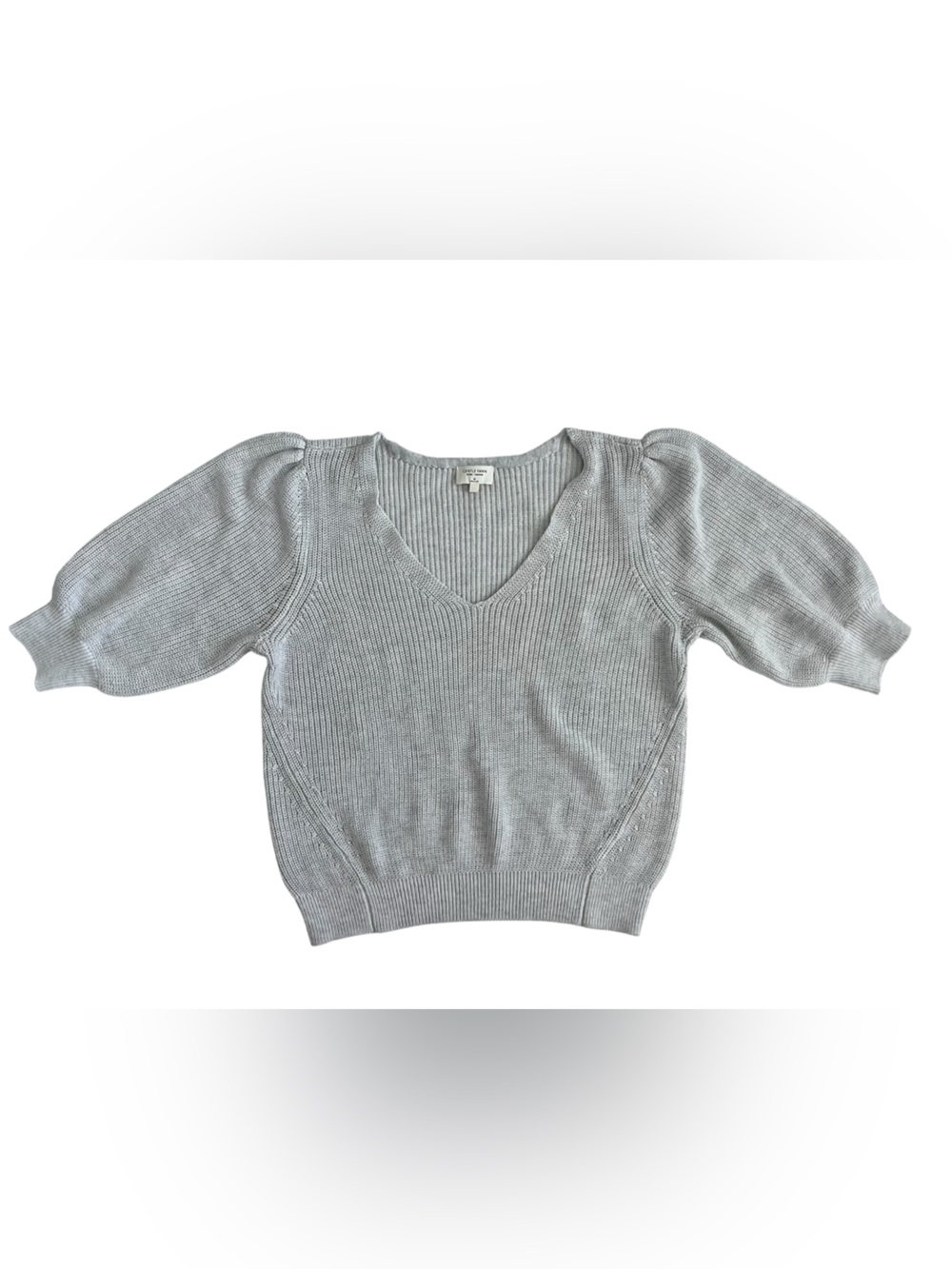 Gentle Fawn Light Gray V-Neck Puff Sleeve Knit- phoebe sweater